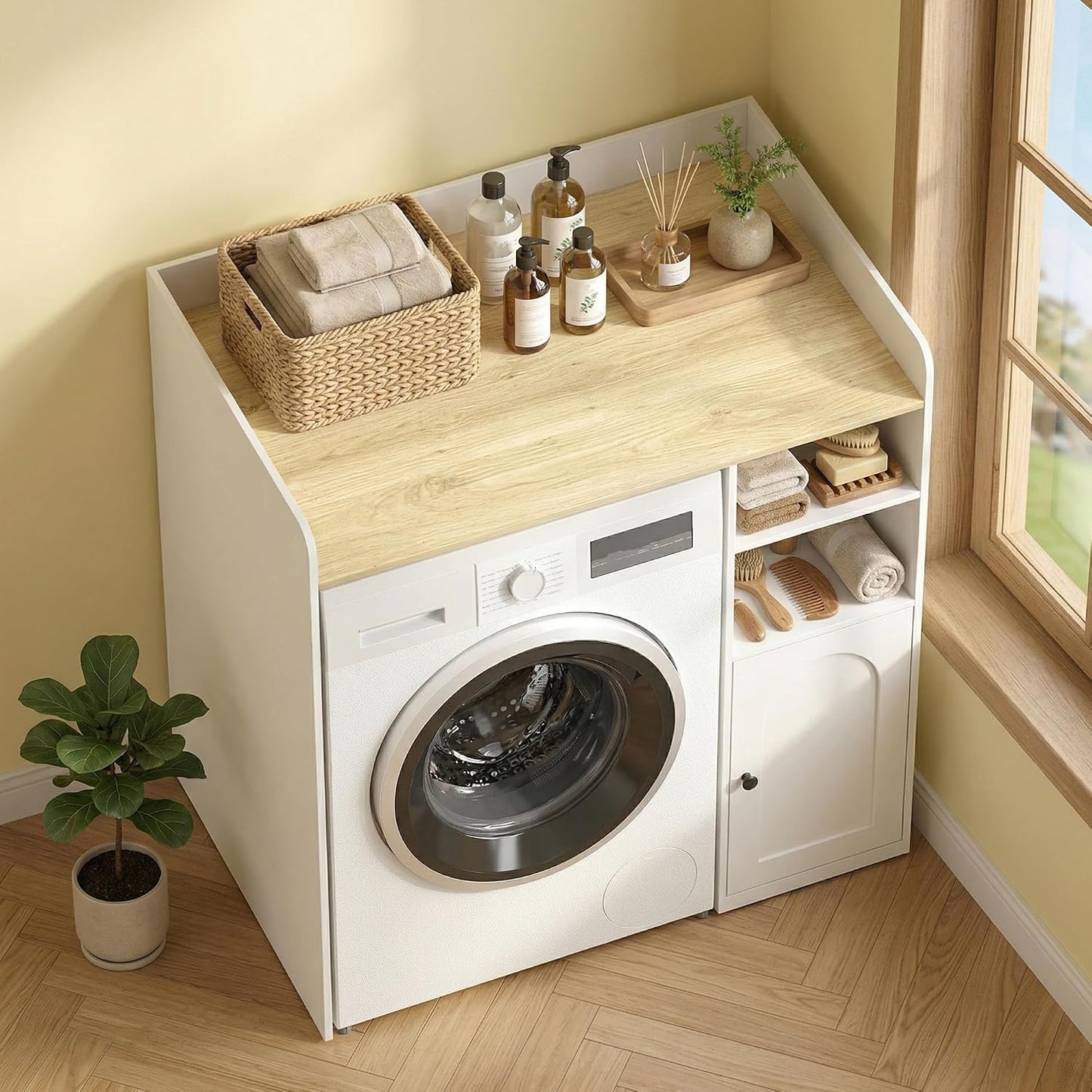 Meuble Machine À Laver Avec Compartiments 93,5 X 60 X 100 Cm Blanc | Armoire Machine a Laver, Porte À Fermeture Douce, Large Plateau, Meuble De Salle De Bain Et Buanderie