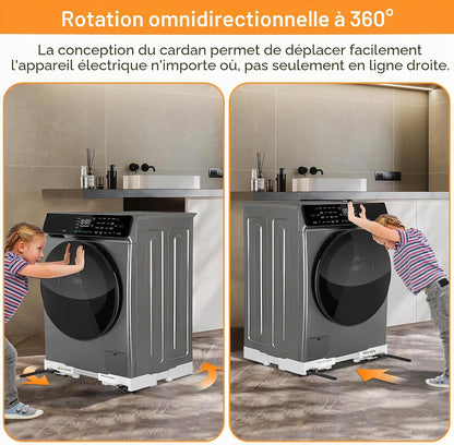Universel Socle Lave Linge Avec Roulettes Pivotantes À 360° Pour Une Manœuvre Sans Effort, Fonction Anti-Vibrations, Freins Réglables, Taille Ajustable, Pour Lave-Linge Empilés De 42 À 69 Cm | Chariot De Transport De Scooter Avec Rouleau De Taille Réglabl
