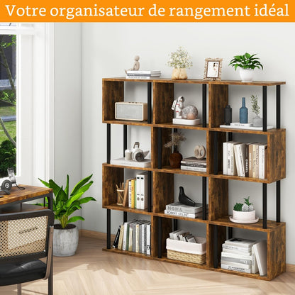 Bibliothèque En Forme De S, Étagère À 5 Niveaux,Marron WBC015H | Meuble De Rangement Bibliothèque Bois Moderne Pour Salon Chambre À Coucher Bureau À Domicile