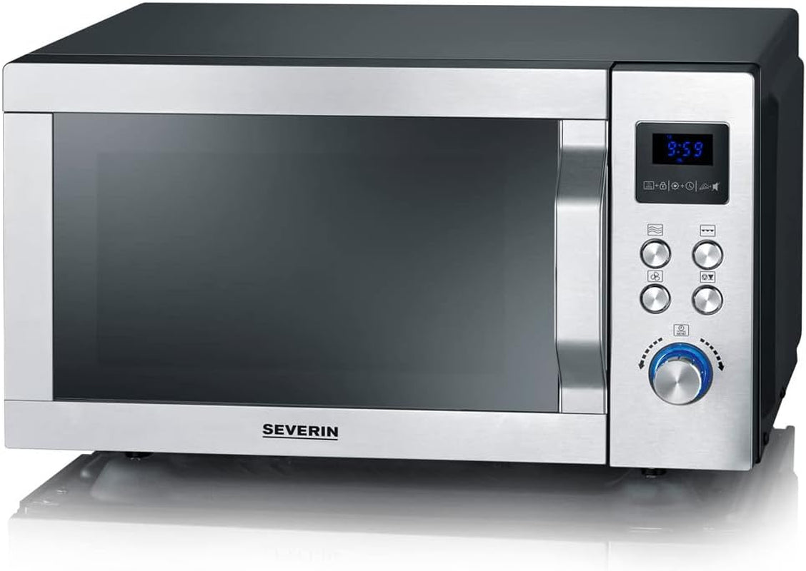 Micro-Ondes 4 En 1, 25 L, Double Gril, Mini Four Avec Fonction Pizza-Express, Micro-Ondes Avec Chaleur Tournante Jusqu'À 230 °C, Inox/Noir Mat, MW 7778