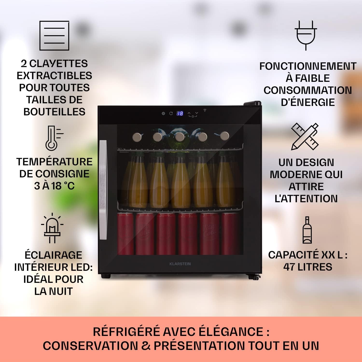 Mini Frigo De Chambre, Frigo À Bière, Mini Bar, Refrigerateur Aliments, Boissons, Contrôle Iot/App, Petit Réfrigérateur Camping Silencieux, Frigo Cosmetique, Etagères Amovibles, 0-13°C, 50L