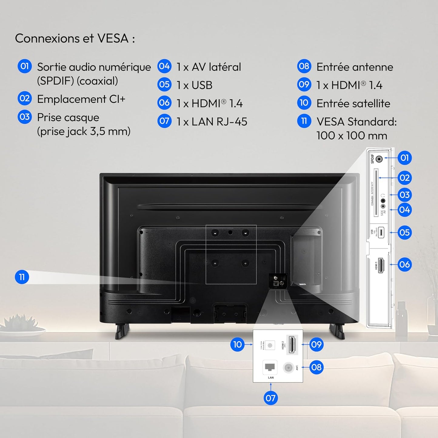 Téléviseur Full HD 100,3 Cm (40 Pouces) (Smart TV, HDR, VIDAA Store, Netflix, Prime Video, Disney+, DAZN, Paramount+, Hbbtv, PVR, Bluetooth), MD 840101
