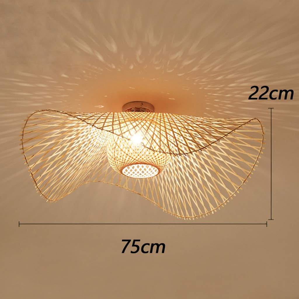 Rétro Lustres Lumière Naturelle De Bambou Et Plafonnier Rotin Vintage E27 Éclairage Plafond Tissées Main Pour Manger Chambre Salon Bar Café Pendentif Cuisine Lampe Suspendue Couloir Suspension,75Cm