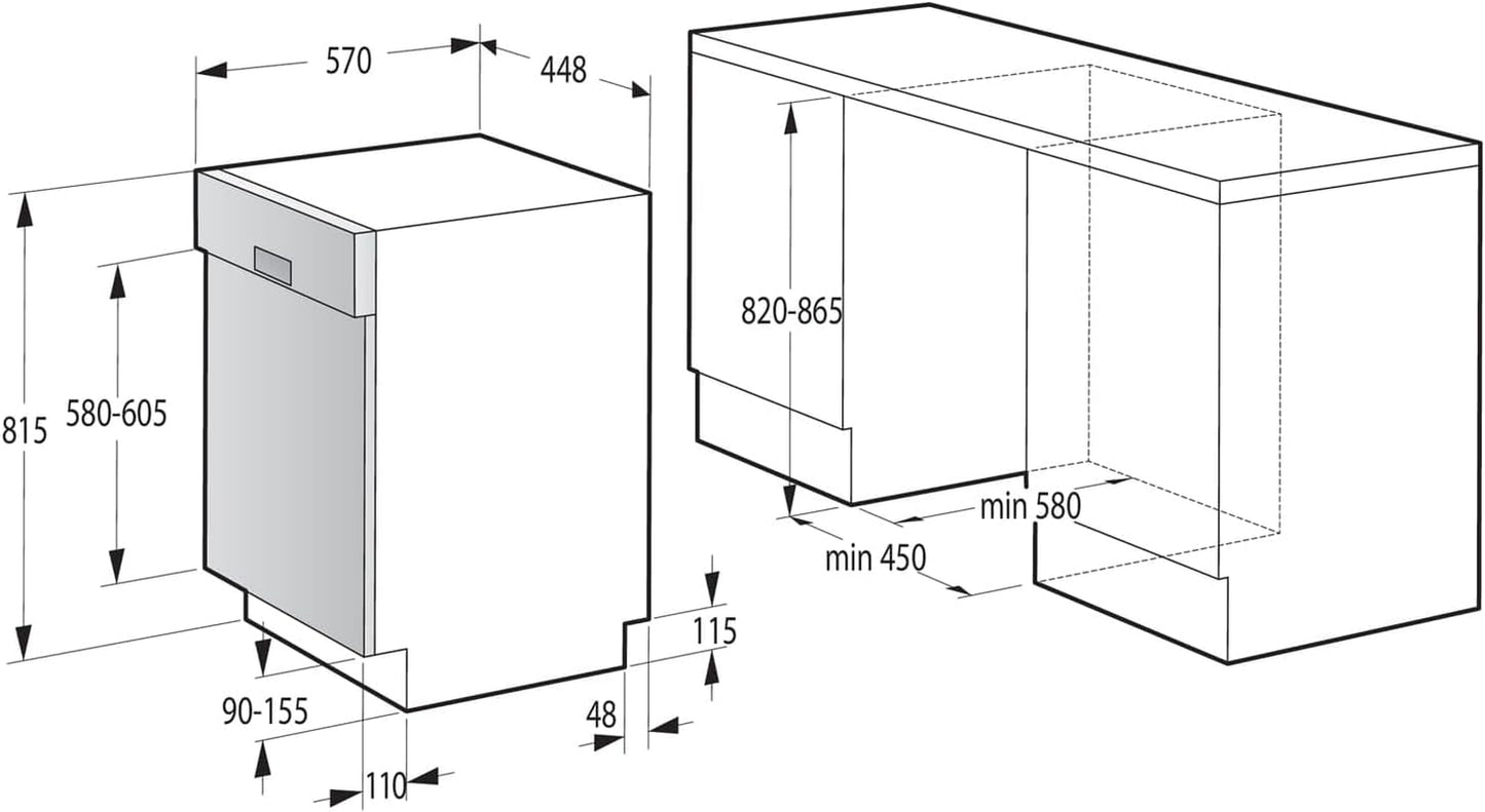 Gorenje GI 520 E15X Lave-Vaisselle Partiellement Intégré, 45 Cm, 9 Couverts, 5 Programmes, Programme De Nettoyage De 1 H, Panier Supérieur Réglable En Hauteur, Protection Complète Contre Les