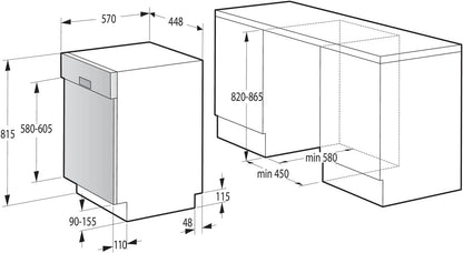 Gorenje GI 520 E15X Lave-Vaisselle Partiellement Intégré, 45 Cm, 9 Couverts, 5 Programmes, Programme De Nettoyage De 1 H, Panier Supérieur Réglable En Hauteur, Protection Complète Contre Les