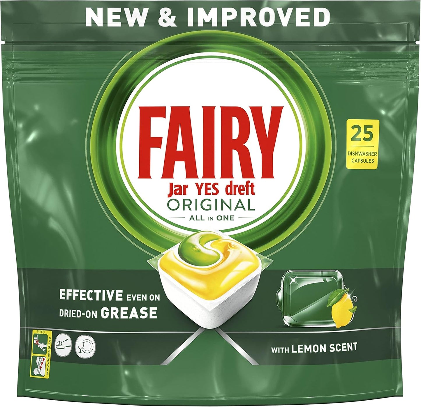 Original Tablettes Lave-Vaisselle All in One, Citron, 125 Capsules (5X25 Pastilles), Efficaces Même Sur La Graisse Incrustée