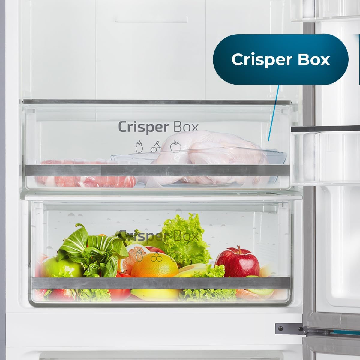 Réfrigérateur 256 L Bolero Coolmarket Combi 356 Glass Grey D, Classe D, Économie D'Énergie, Mode Vacances, Multi Airflow, No Frost Total, Humidity Box Et Crisper Box.