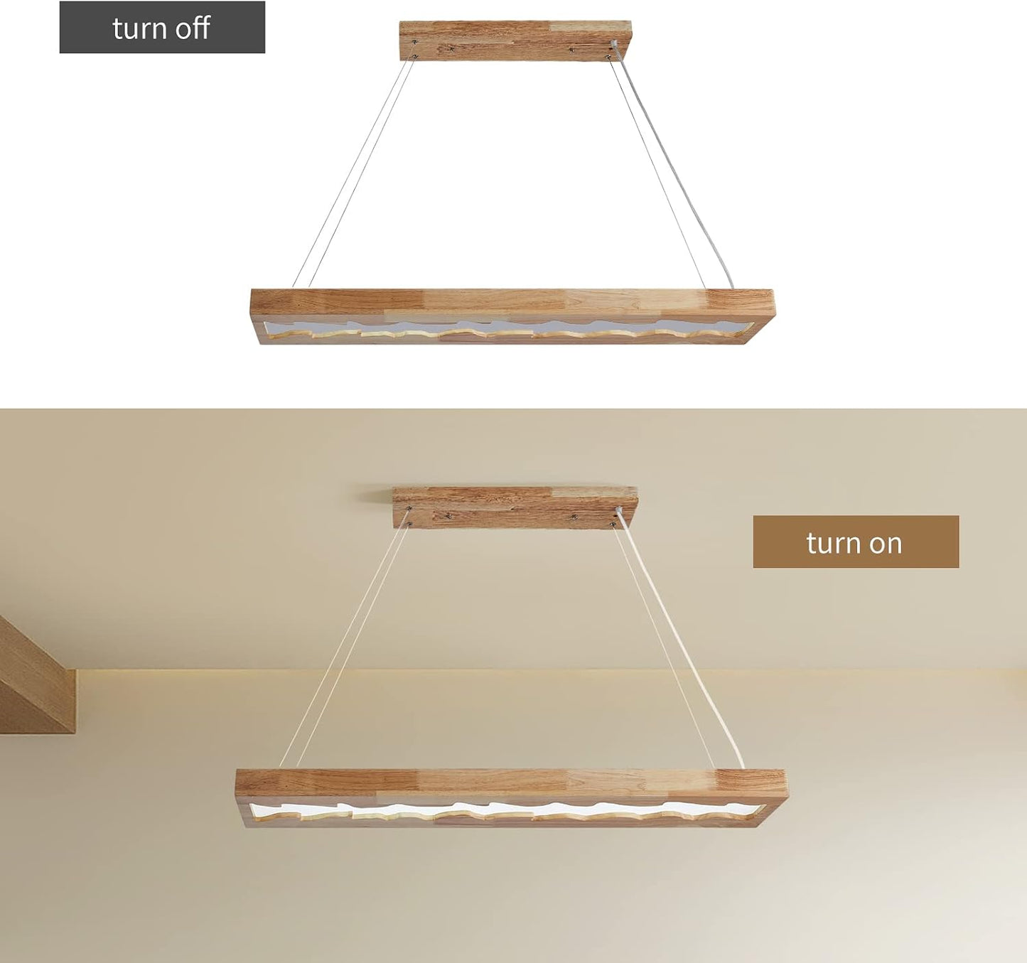 Suspension En Bois À Led, Lampe À Suspension Rustique En Bois À Intensité Variable Pour Table À Manger, Hauteur Réglable, 40W, 100 CM
