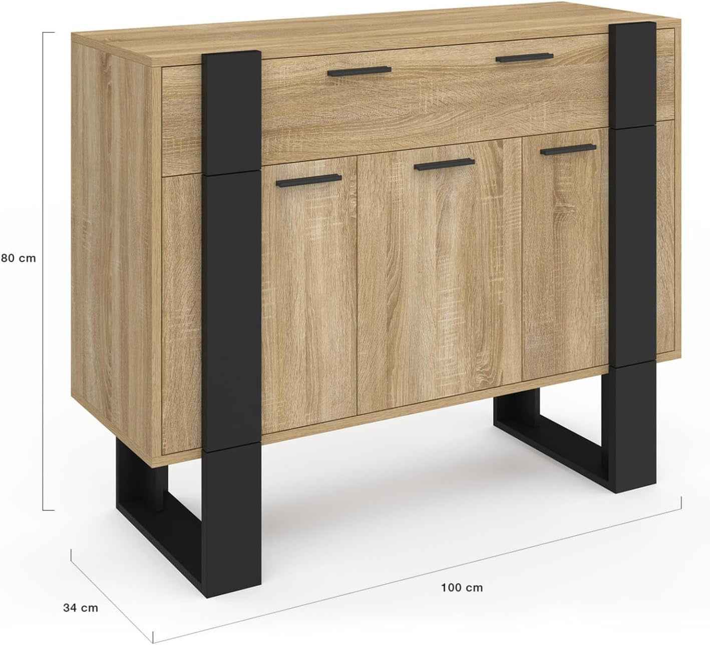 - Buffet 100 Cm Phoenix 3 Portes Et 1 Tiroir Bois Et Noir