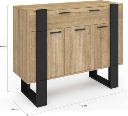 - Buffet 100 Cm Phoenix 3 Portes Et 1 Tiroir Bois Et Noir