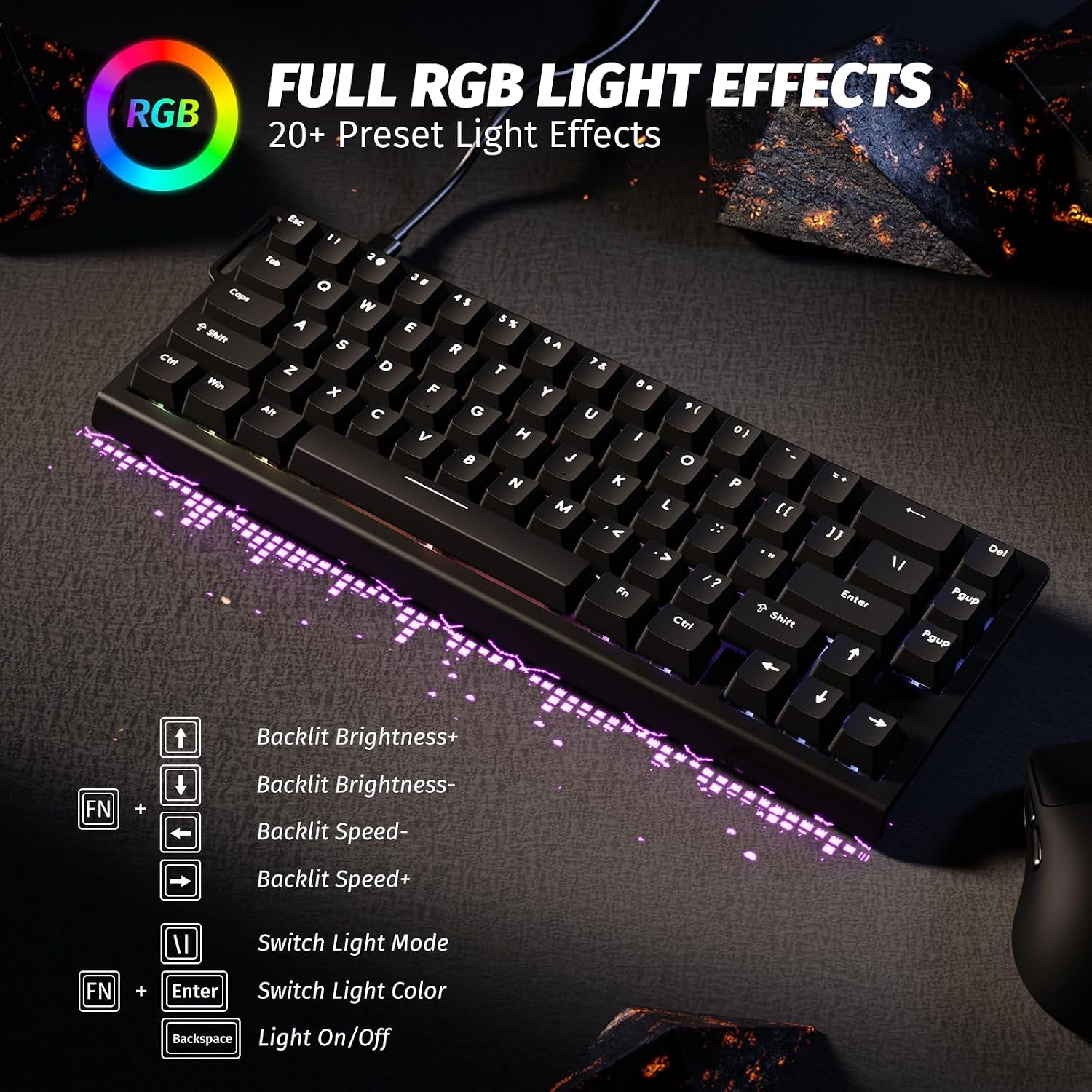 X68 HE Clavier 8000Hz Rapid Trigger, Clavier Gamer Filaire RGB 60% Avec Précision RT De 0,01 Mm Avec Interrupteur Magnétique, Actionnement Réglable, Snap Tap, Pour Pc/Mac, Noir