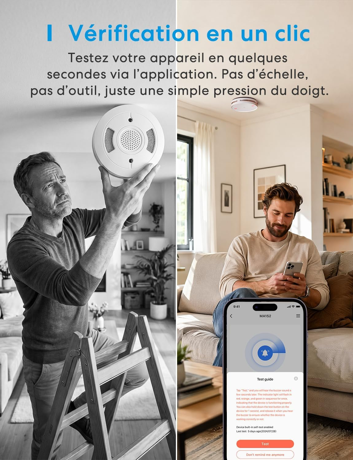 Matter Détecteur De Fumée Connecté Avec Hub MSH450, Alarme Incendie Intelligente Wifi Avec Notification App, LED Rouge D’Évacuation, Avec Apple Home, Home Assistant, Conforme EN14604, 1 Pièce