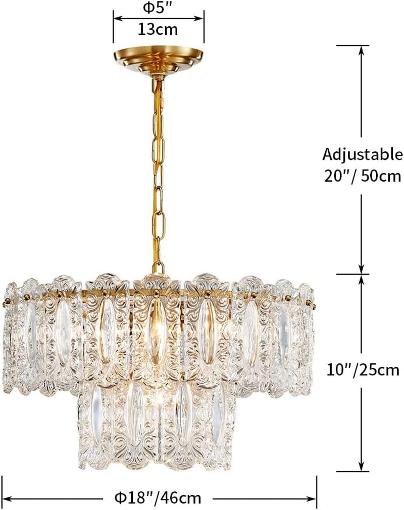 Saint Mossi Lustre En Cristal, Lustre Pendentif Vintage Avec 4 Ampoules, D46Cm X H25Cm, Abat-Jour En Verre À 2 Niveaux Et Finition Laiton