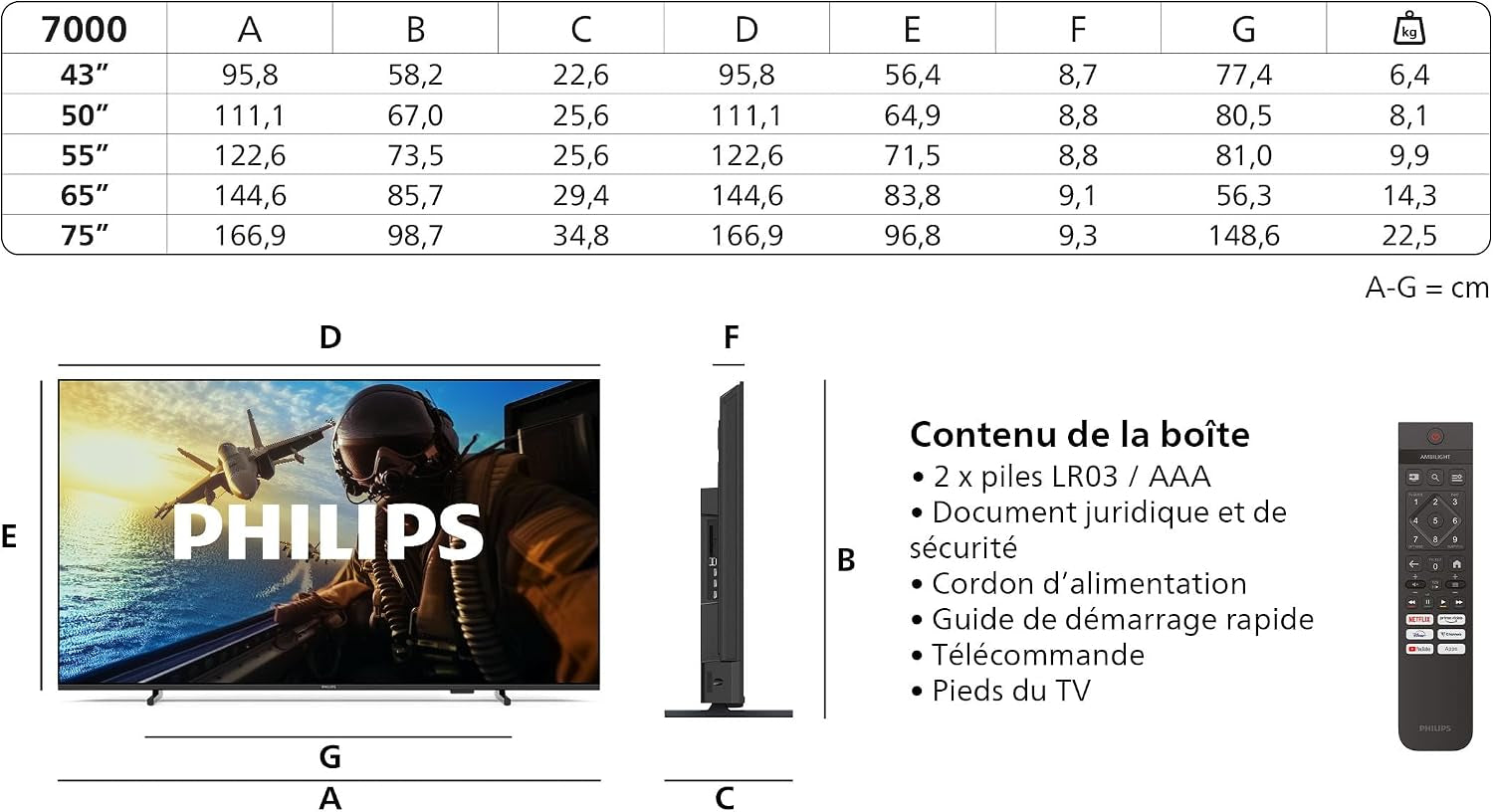Philips 75PUS7000 4K LED Smart TV - Écran 75 Pouces Avec Plateforme Pixel Precise Ultra HD, Titan OS Et Son Dolby Atmos - Compatible Alexa Et Assistant Vocal Google