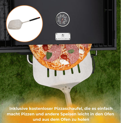 Recalma Four À Pizza En Acier Inoxydable Avec Pierre À Pizza Pour Barbecue, Four À Pizza Avec Pelle À Pizza Et Pierre À Pizza Résistante Au Feu, Barbecue À Gaz Avec Thermomètre Et Pelle À Pizza,