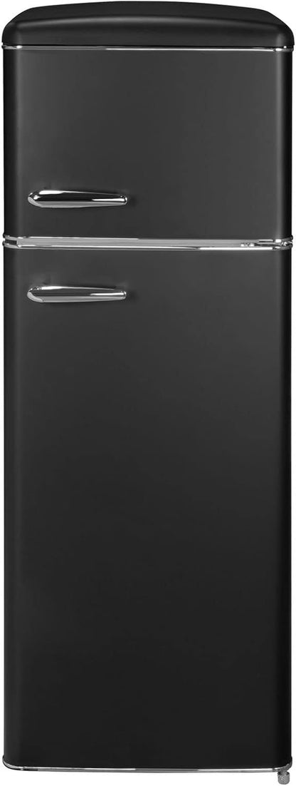 Exquisit Réfrigérateur Rétro RKGC270-45-H-160E - Noir Mat - Volume : 206 L - Réfrigérateur Rétro Avec Congélateur - Avec Étagères De Porte Et Étagères En Verre - Lumière LED