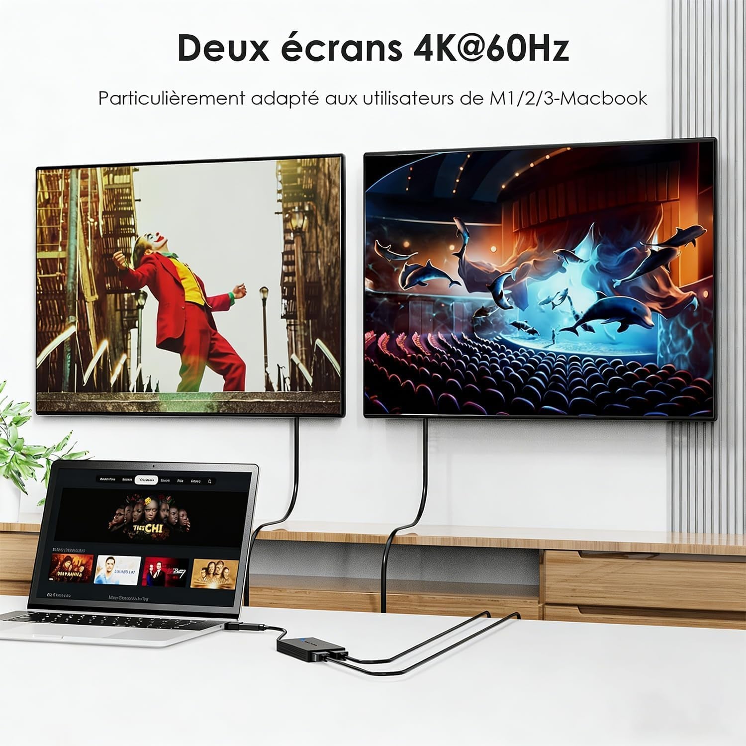 Adaptateur USB 3.1/USB C Vers HDMI Double, Displaylink Dual 4K@60Hz Monitor Hub, Compatible Macbook M1/M2/M3/M4, New Macbook Neo, Windows