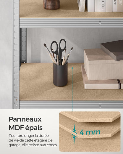 Lot De 2, Étagère De Rangement À 5 Niveaux, 40 X 90 X 180 Cm, Capacité 875 Kg, Planches Réglables, Style Industriel, Pour Cuisine, Salon, Argent GLR040E02