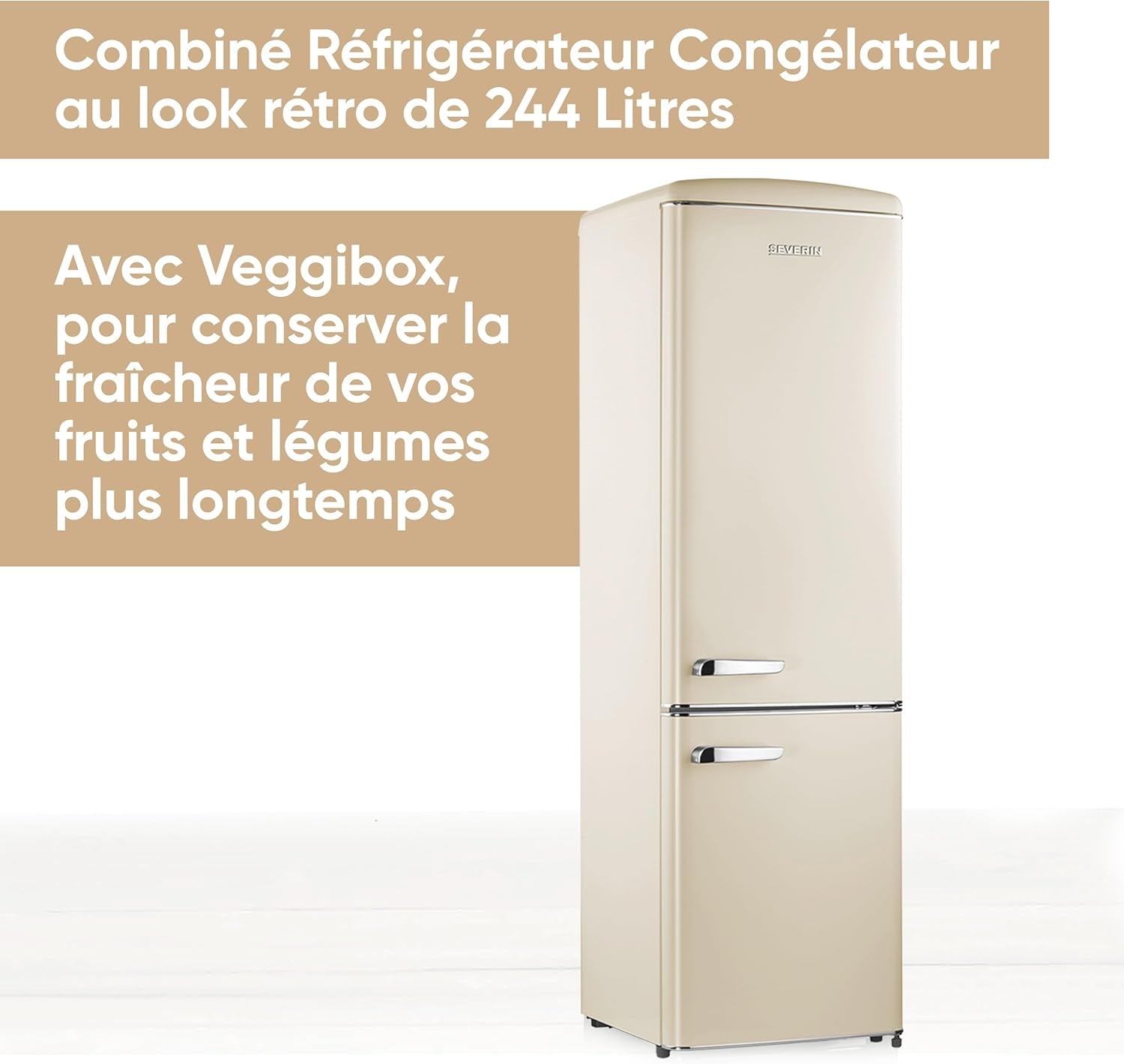 Réfrigérateur Congélateur Combiné, Pose Libre, Longueur 55 Cm, 244 L, Classe D, Combiné Réfrigérateur Design Rétro, Crème, RKG 8919