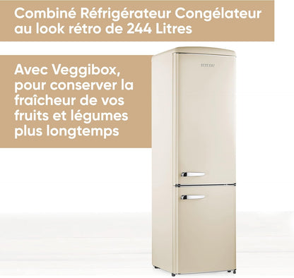Réfrigérateur Congélateur Combiné, Pose Libre, Longueur 55 Cm, 244 L, Classe D, Combiné Réfrigérateur Design Rétro, Crème, RKG 8919