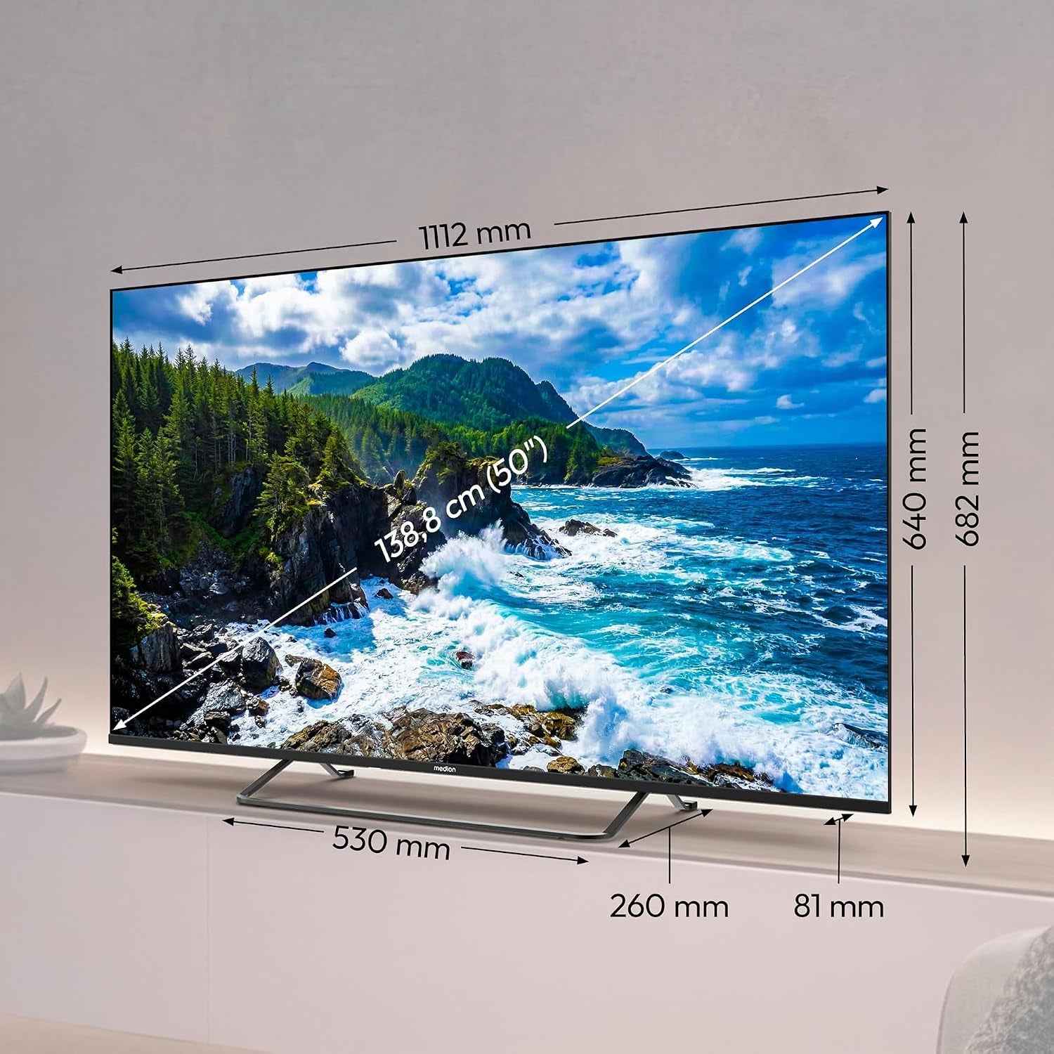 125.7 Cm 50" Téléviseur QLED Ultra HD Smart TV Dolby Vision HDR Dolby Atmos Vida Store Prime Video Disney+ DAZN Hbbtv PVR Bluetooth HD+, MD850602