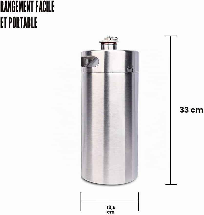 - Mini Fût En Acier Inoxydable De 4 Litres - Brasseur De Bière Portable Avec Soupape D'Échappement - Capuchon Conçu Pour Garder Les Boissons Fraîches