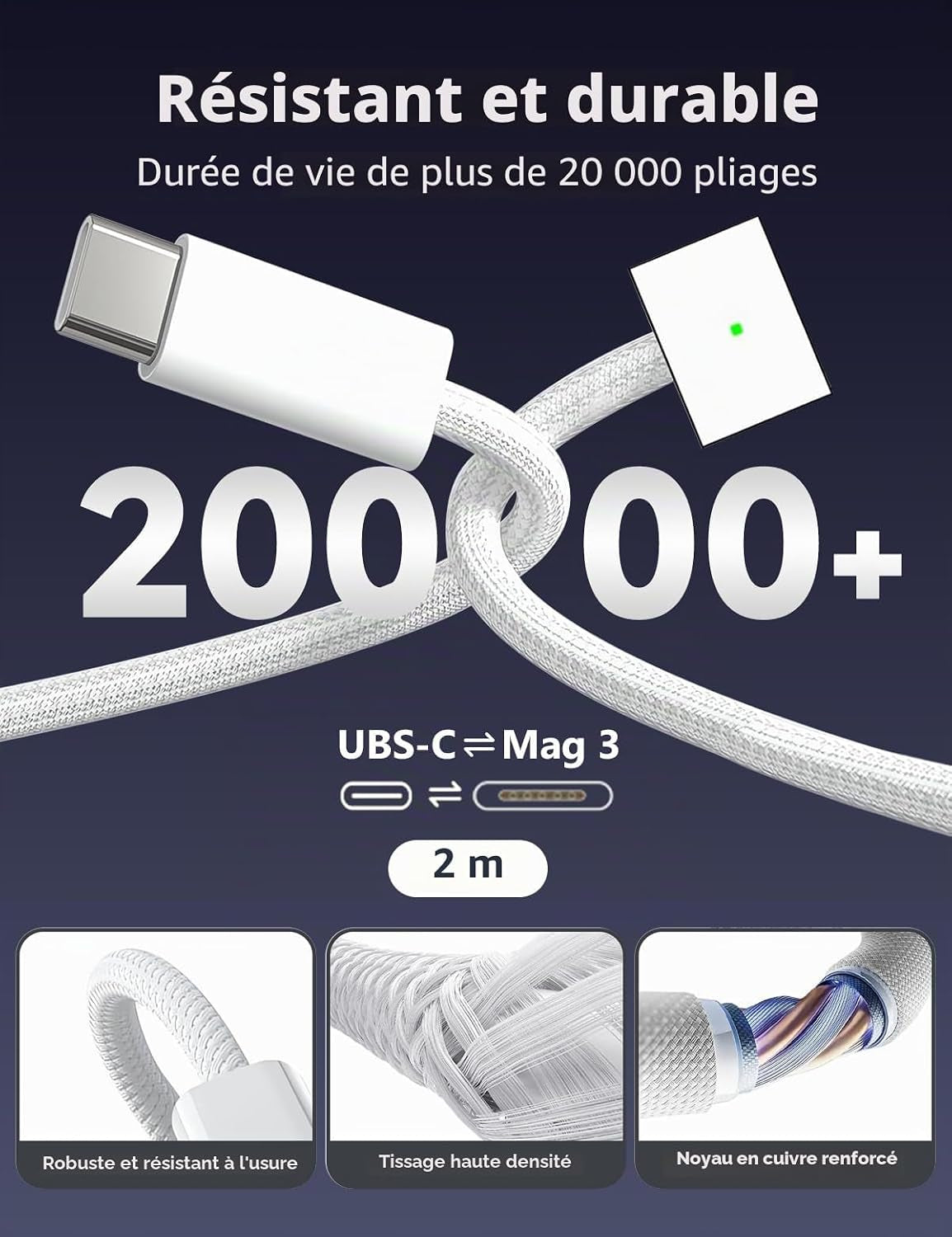 96W Chargeur Magnétique, Mac Book Chargeur Rapide Avec USB-C Auf T-Tip 6.6FT Câbles Adaptateur Mag3 Compatible Avec Macbook Pro 14/16 Pouces Macbook Air 13/15 Pouces, Replacement (Mid 2021-2025)