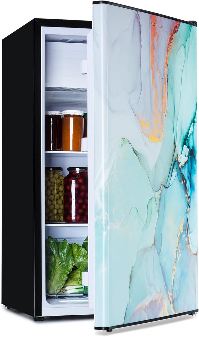 Coolart - Combiné Réfrigérateur-Congélateur, Réfrigérateur Avec 2 Niveaux De Refroidissement, Façade Design, Thermostat Avec 5 Niveaux, 0 À 10 ° C, Capacité 79 Litres - Design Pastel