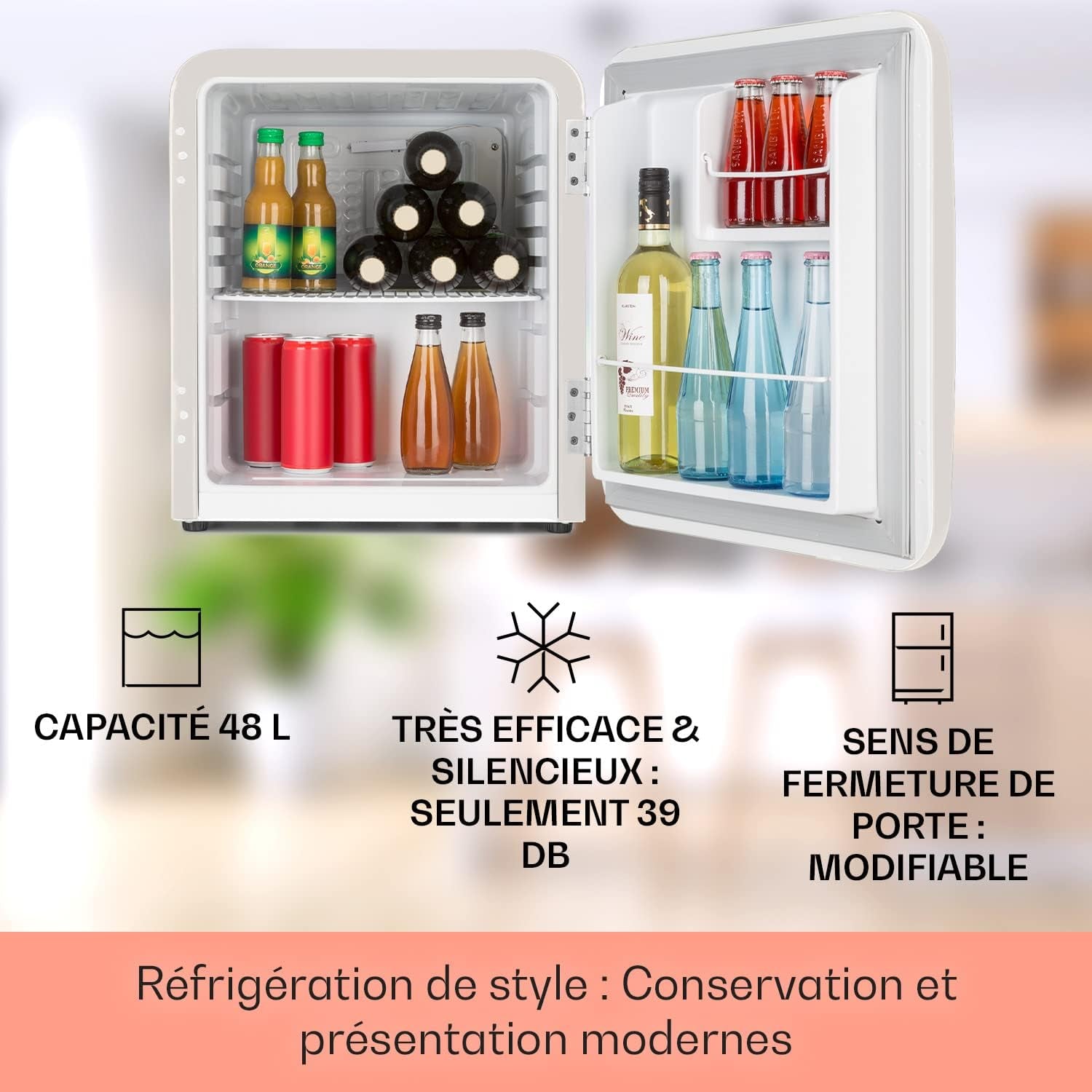 Mini Frigo De Chambre De 48L Pour Snacks Et Boissons, Petit Frigo Top Silencieux, Mini Bar, Petit Réfrigérateur Camping, Mini Frigo Cosmetique, Refrigerateur Avec Étagères Réglables, 0-10°C