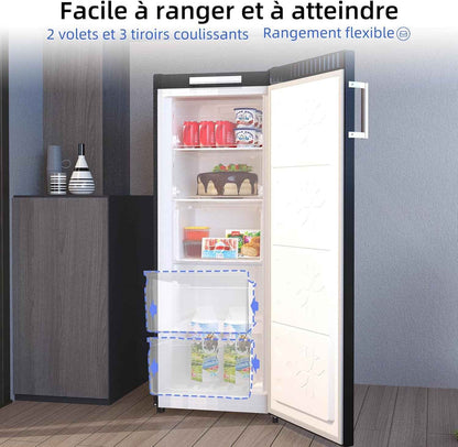 Congélateur Armoire 166L Avec No Frost & 4 Étoiles Noir（Fsd166Ne4E） | 3 Tiroirs, 2 Abattants, Multi Airflow, 144Cm H, Éclairage LED, Porte Réversible, Gain De Place