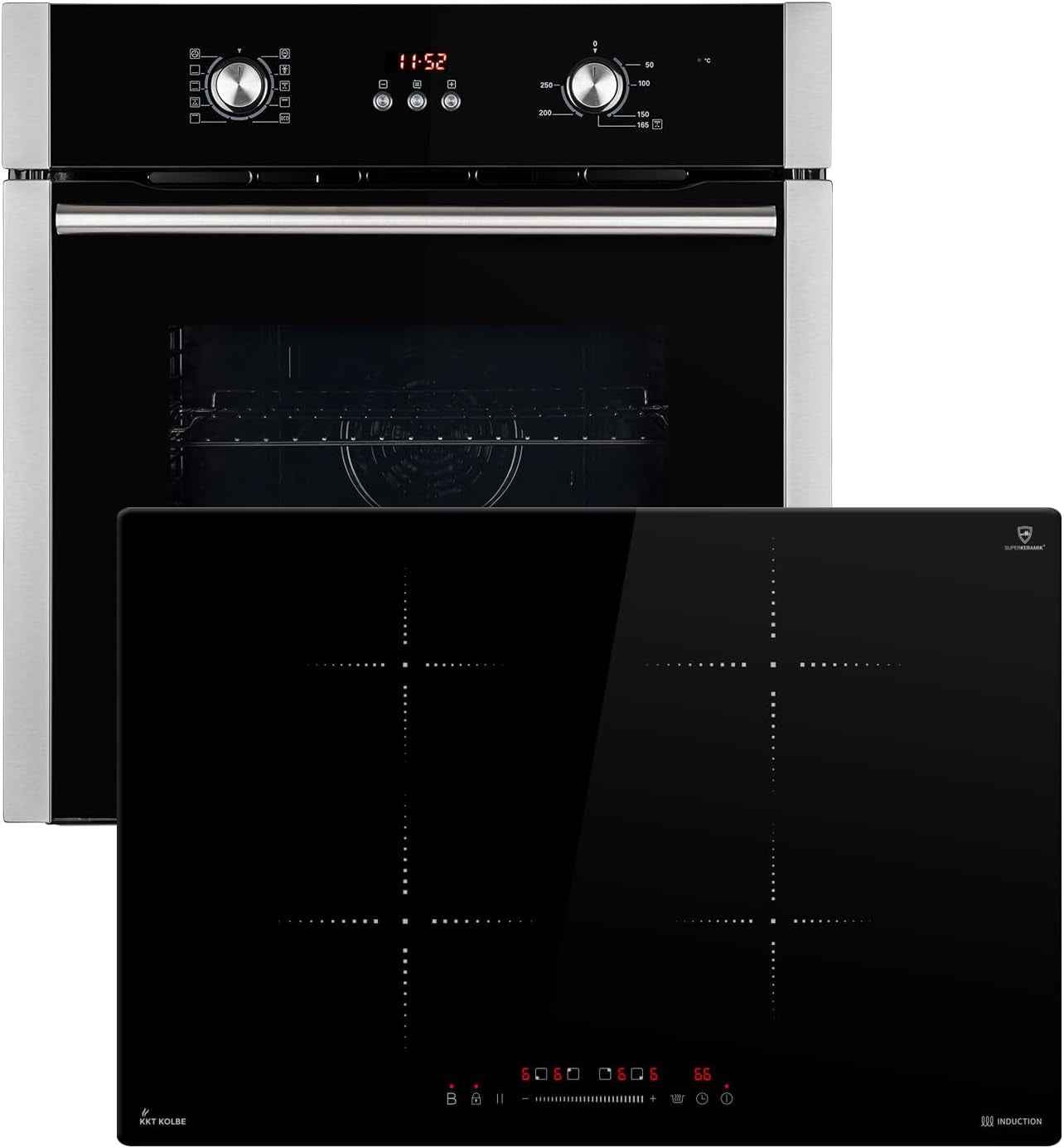 Cuisinière: 60Cm Four Encastrable BO8805SS + 77Cm Plaque Induction IH87704RL | Gril | Air Chaud | Timer Automatique | Double Vitrage D'Isolation Thermique | Sécurité Enfant | SET8805IH877RL