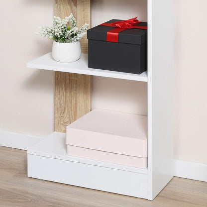 Bibliothèque Étagère De Rangement 45 X 21 X 170 Cm Blanc Et Chêne | 5 Compartiments Ouverts, Design Simple Moderne, Idéale Pour Salon Chambre Bureau