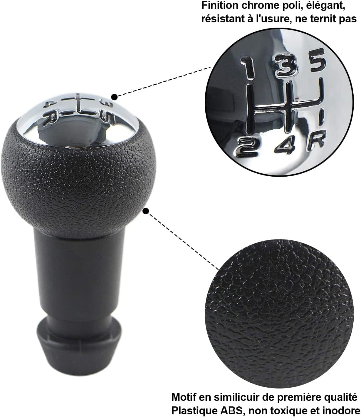Pommeau De Levier De Vitesses Manuel 5 Vitesses Pour Peugeot 106 | 107 207 301 306 307 308 407 408 508 3008 1007 Pour CITROEN C2 C3 C4 Picasso - Noir Et Argent