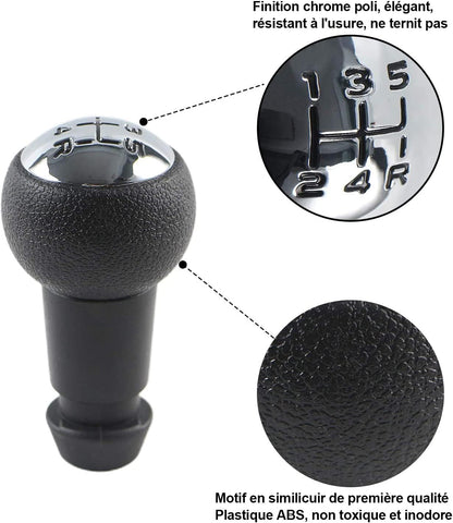 Pommeau De Levier De Vitesses Manuel 5 Vitesses Pour Peugeot 106 | 107 207 301 306 307 308 407 408 508 3008 1007 Pour CITROEN C2 C3 C4 Picasso - Noir Et Argent