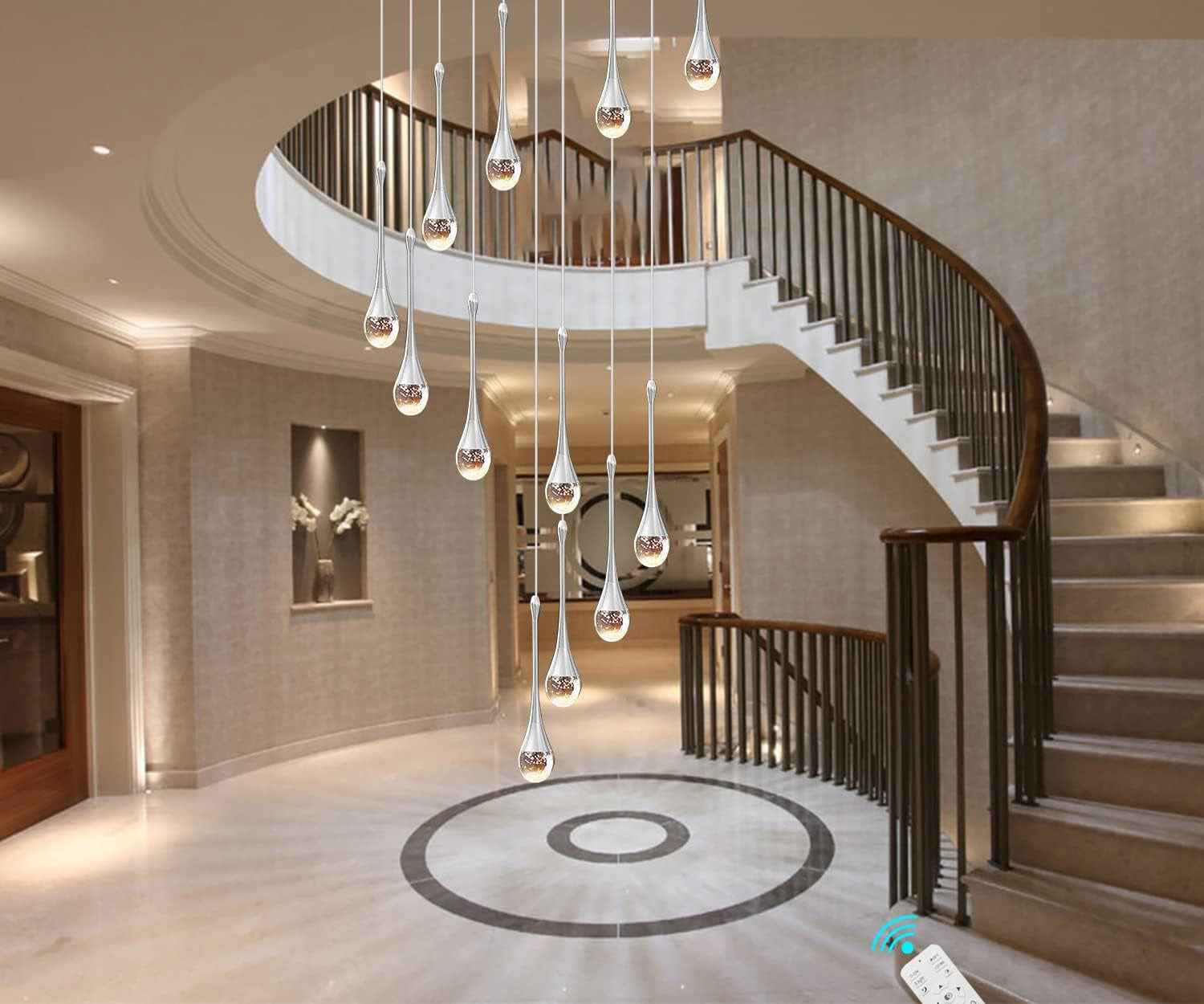 Lustre Suspendu En Cristal Long 12 Lumières - Éclairage Pour Foyer, Entrée, Plafond Haut, Salon - Grands Lustres LED Avec Accessoires Réglables