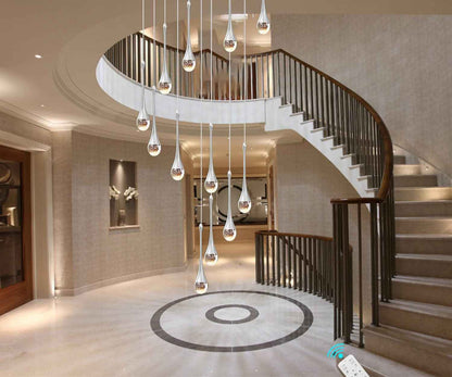 Lustre Suspendu En Cristal Long 12 Lumières - Éclairage Pour Foyer, Entrée, Plafond Haut, Salon - Grands Lustres LED Avec Accessoires Réglables