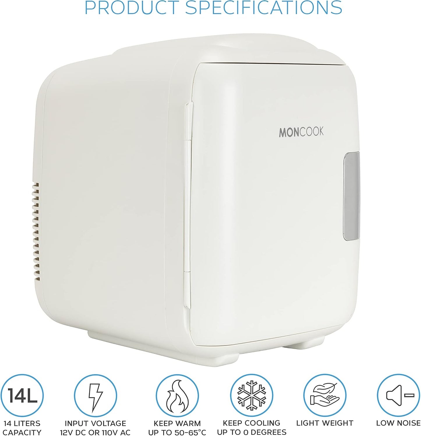 MONCOOK Mini Réfrigérateur - Mini Réfrigérateurs Portables Pour Les Soins De La Peau, La Médecine, La Nourriture Et Les Boissons - Fonction De Refroidissement Et De Réchauffement - 14L - Mono Blanc