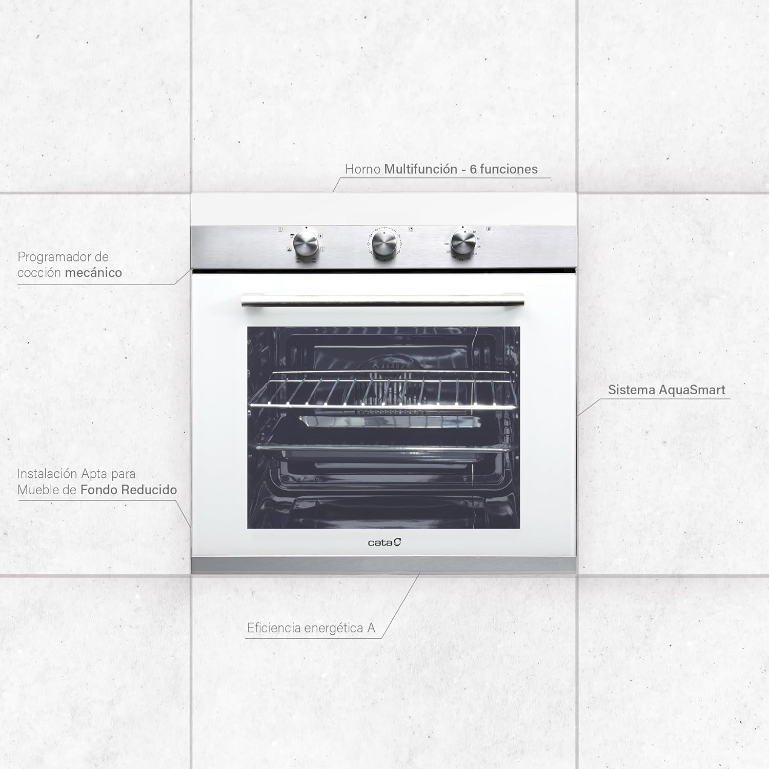 | Four Électrique Multifonction | Modèle CM760 as WH | 6 Fonctions | Température Jusqu'À 250 ºc | Système De Nettoyage Aquasmart | Classe D'Efficacité Énergétique : a | Blanc