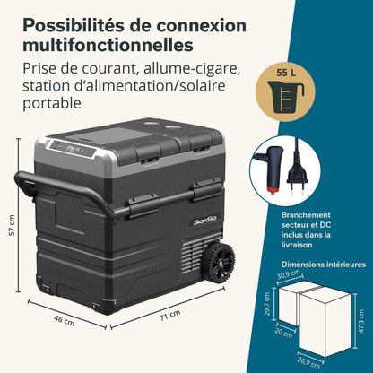 Glacière Routa 35-55L | +20 ° À -20 °C | Connectée, Mini Frigo 2 Zones, Réfrigérateur Électrique 12V 220V, Silencieuse, Mode Éco | Camping Voiture Caravane Camping-Car