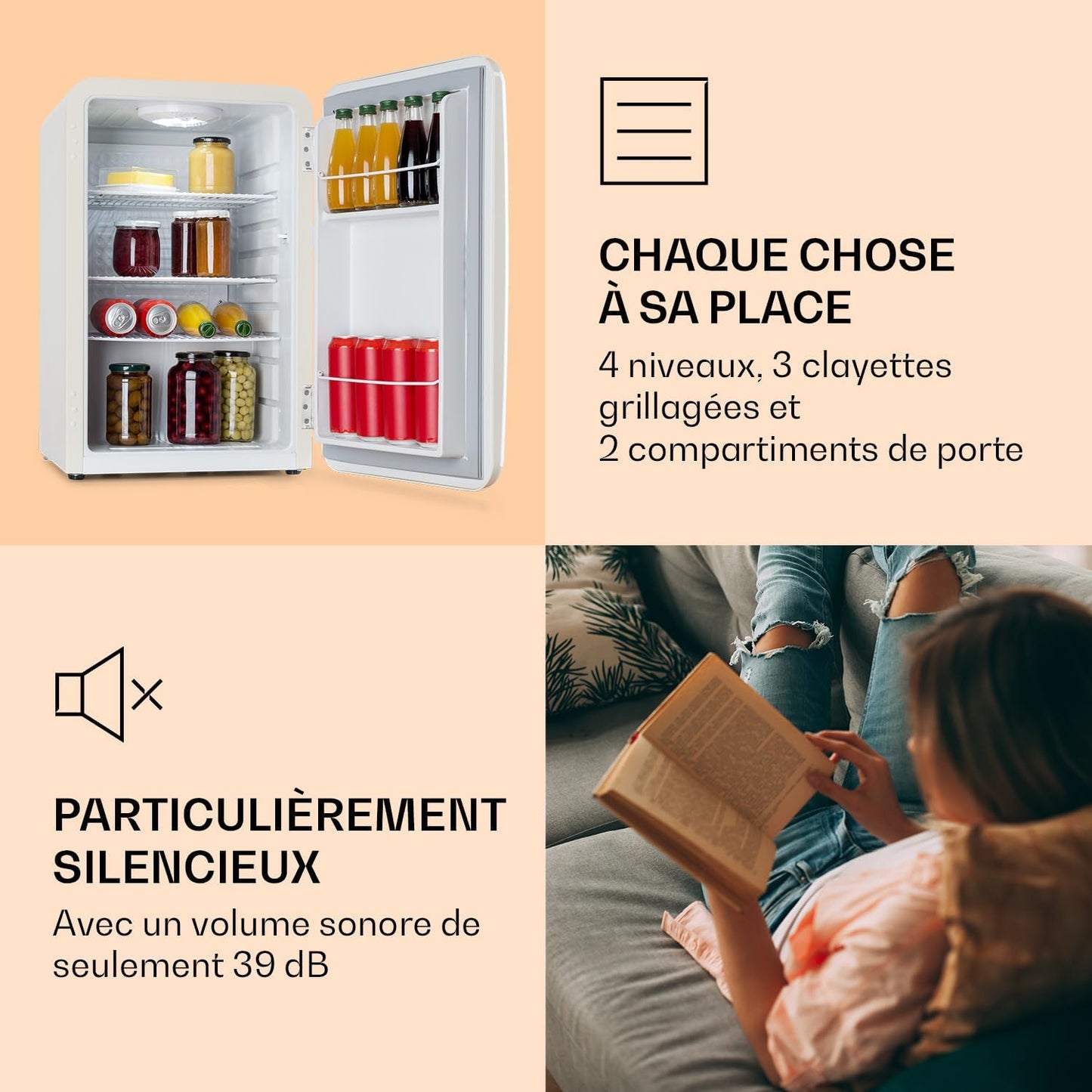 Audrey Mini - Petit Réfrigérateur, Mini-Bar Compact, Autonome, Réfrigération Par Compression, Capacité, Réfrigération : 0-10 °C, Mini-Réfrigérateur D'Une Capacité De 70 Litres, Blanc
