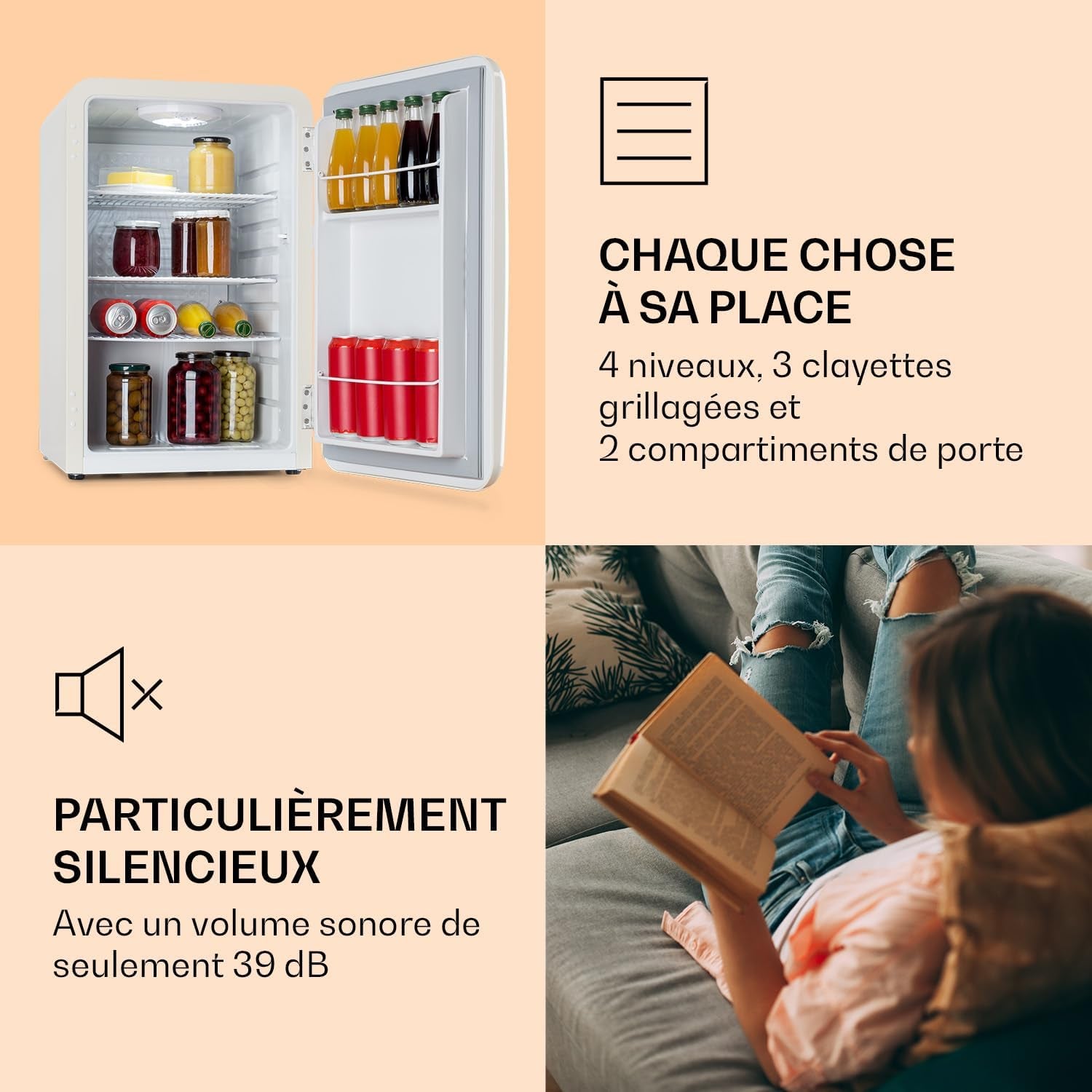 Audrey Mini - Petit Réfrigérateur, Mini-Bar Compact, Autonome, Réfrigération Par Compression, Capacité, Réfrigération : 0-10 °C, Mini-Réfrigérateur D'Une Capacité De 70 Litres, Blanc