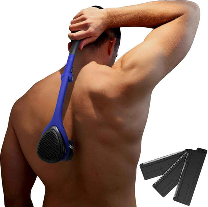 2.0 Elite - Rasoir De Dos Et Corps Pour Homme - 3 Lames Technologie Dryglide, Rasage Humide Ou Sec + Lames Rasoir Supplémentaires, Pinceau De Nettoyage - Poignée Ergonomique - Épilation Dos