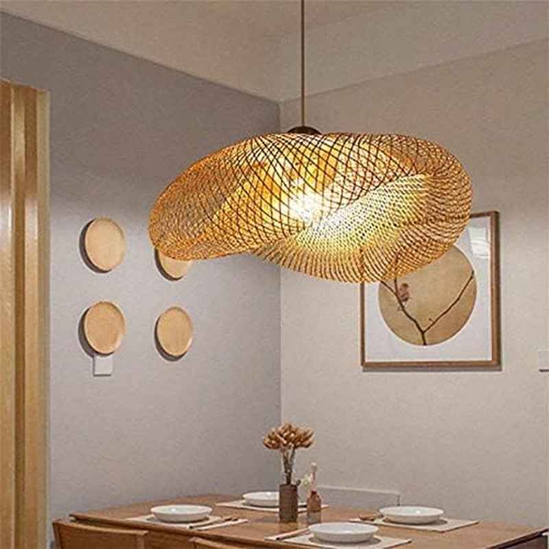 Suspension E27 Lustre Lumière Pendentif Vintage Rétro Lampe Pendentif Industriel Bambou Rotin Naturel Suspendu Tissé Lampes Suspension Réglable Hauteur Manger Bureau Salon Café Salle Lampe,80Cm