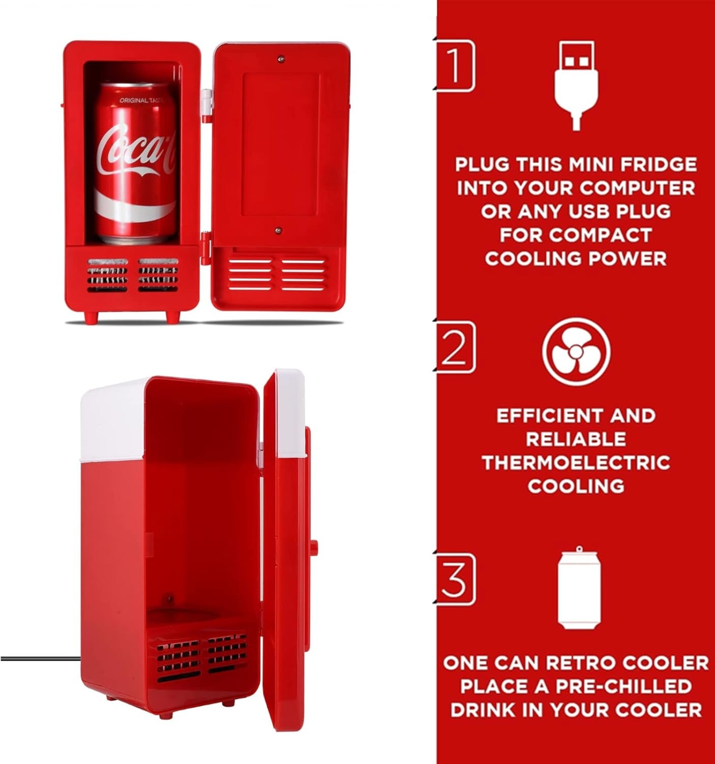Mini Réfrigérateur Portable, Petit Réfrigérateur USB 5V 1 Canette Refroidisseur Et Chauffe-Réfrigérateur, Mini-Réchaud Mignon Refroidisseur De Boissons, Pour Voiture, Bureau, Chambre, Etc.(Rouge)