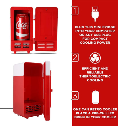 Mini Réfrigérateur Portable, Petit Réfrigérateur USB 5V 1 Canette Refroidisseur Et Chauffe-Réfrigérateur, Mini-Réchaud Mignon Refroidisseur De Boissons, Pour Voiture, Bureau, Chambre, Etc.(Rouge)
