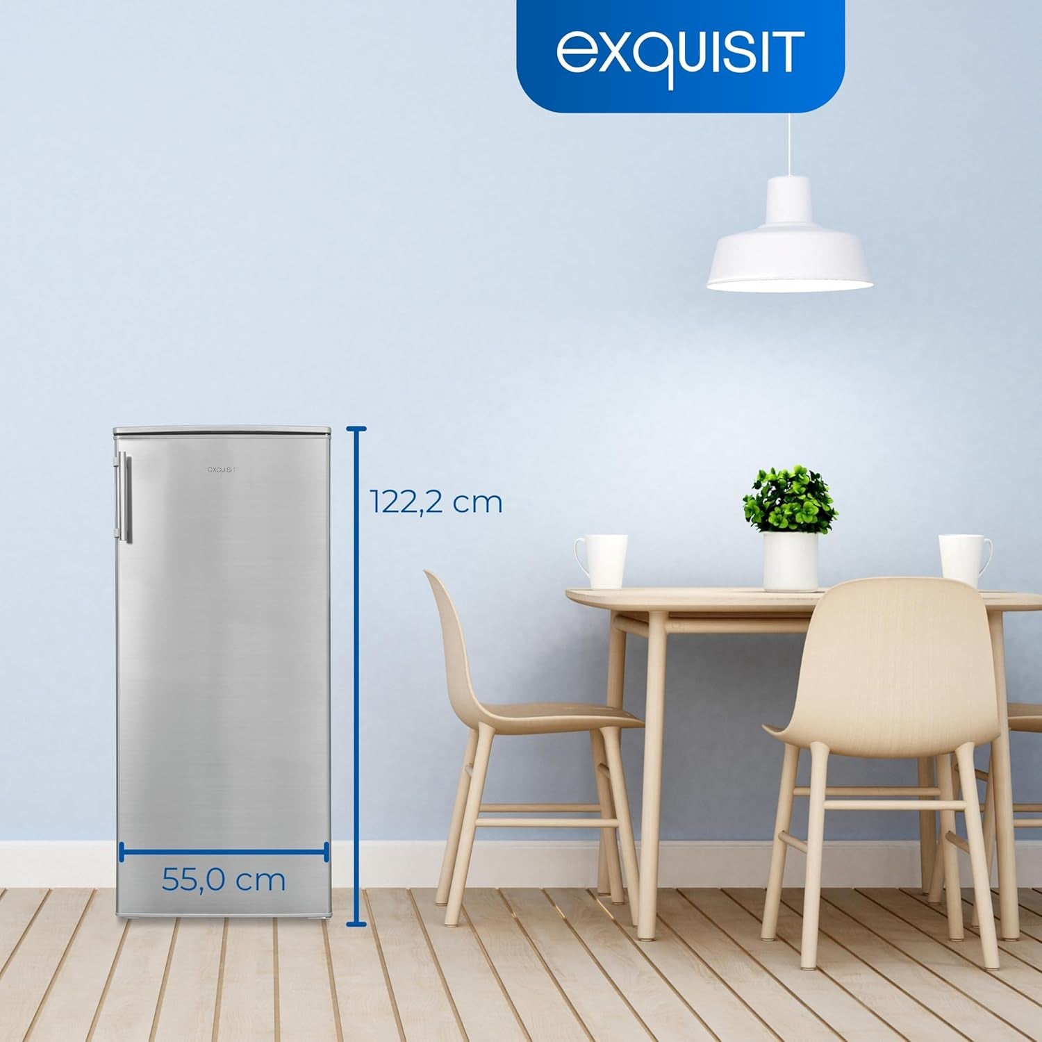 Exquisit KS185-4-HE-040E Standkühlschrank, 55 Cm Breit, 190L, Temperatureinstellung, Flaschenregal, Eierablage, Gemüseschublade, Inoxfarben