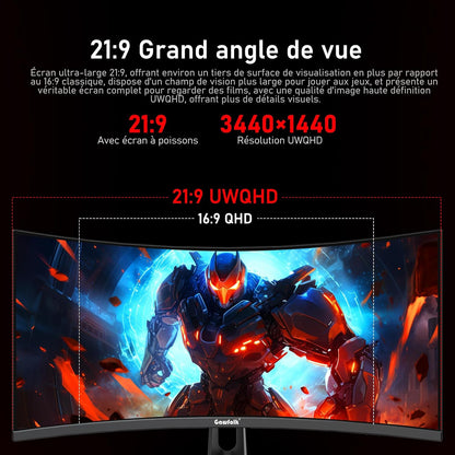 Écran PC Ultra Large 34 Pouces 1500R Incurvé 180Hz Gaming Computer Moniteur,21:9 Uwqhd(3440X1440)，128% Srgb，Freesync，Hdr，178 ° Angle Vue，Displayport、Hdmi，Vesa 75 * 75Mm-Noir