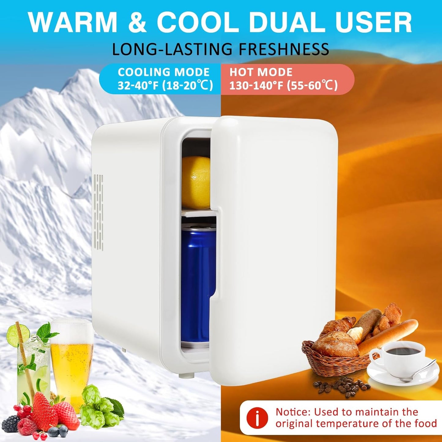 Otyzery Mini Réfrigérateur 4 Litres, Réfrigérateur Voiture Portable 12V/220V Avec Fonction Refroidissement Et Chauffage, Petit Réfrigérateur Cosmétique Silencieux Pour Chambre, Voiture, Bureau