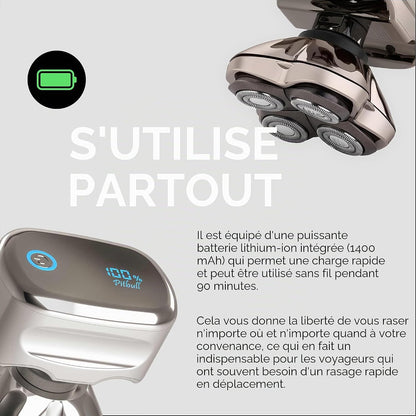 Pitbull Platinum Pro - Rasoir Électrique Homme - Sans Fil, Rechargeable, Humide/Sec, Ergonomique Pour Crâne Chauve - Avec Socle De Rinçage Et Étui De Voyage | Rasoir Électrique Homme, Sans Fil, Rechargeable, Humide/Sec, Crâne Chauve, Avec Socle De Rinçage