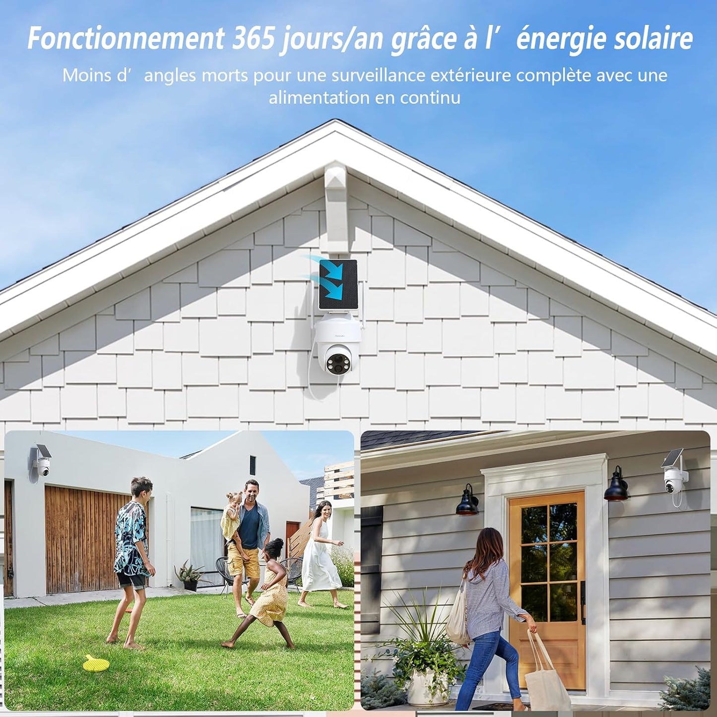 2K 3MP Camera Surveillance Wifi Exterieure Sans Fil 2,4 Ghz, R1-2P | Camera Exterieur Sans Fil Solaire, Alerte Instantanée PIR, Suivi Intelligent, Vision Nocturne, Audio Bidirectionnel, Alexa